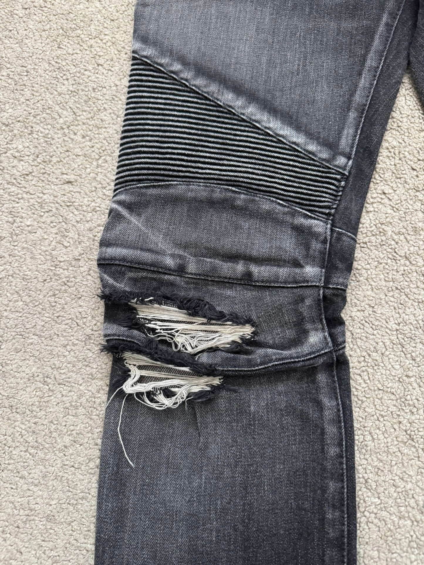 Balmain by Olivier Rousteing Distressed Zip Biker Denim Jeans