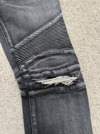 Balmain by Olivier Rousteing Distressed Zip Biker Denim Jeans