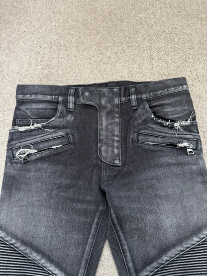 Balmain by Olivier Rousteing Distressed Zip Biker Denim Jeans