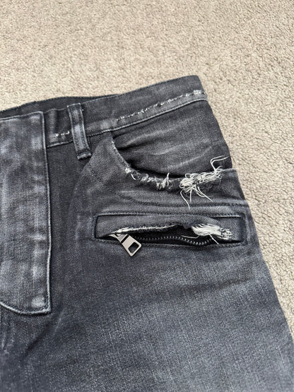 Balmain by Olivier Rousteing Distressed Zip Biker Denim Jeans