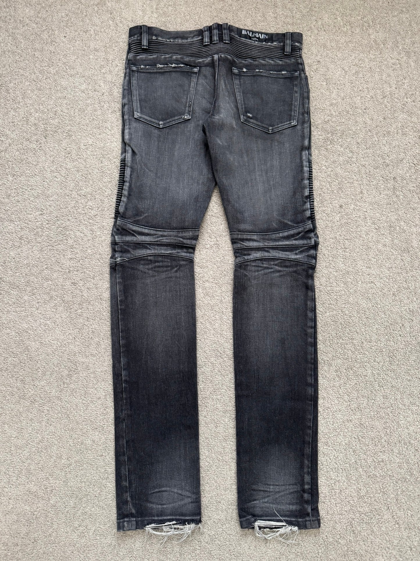 Balmain by Olivier Rousteing Distressed Zip Biker Denim Jeans