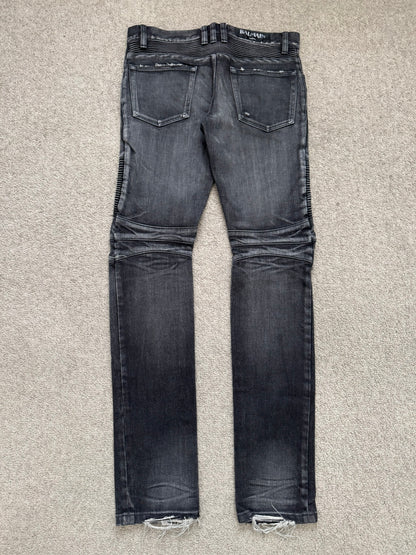 Balmain by Olivier Rousteing Distressed Zip Biker Denim Jeans