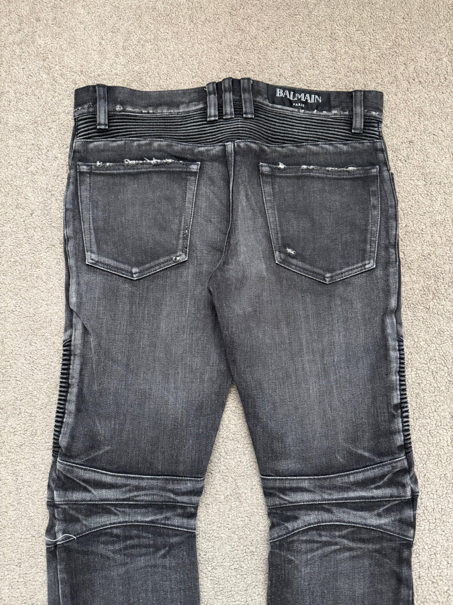 Balmain by Olivier Rousteing Distressed Zip Biker Denim Jeans