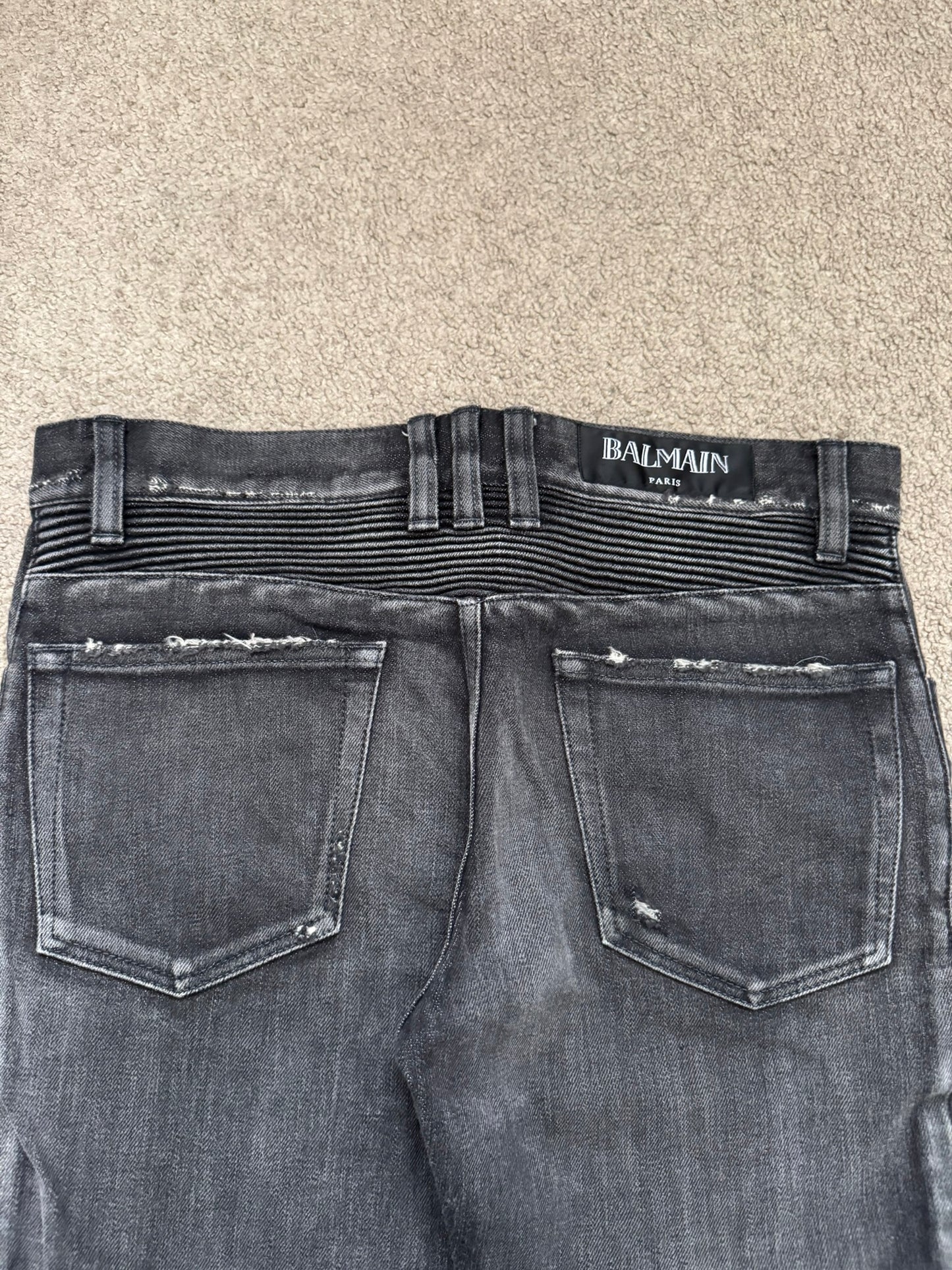 Balmain by Olivier Rousteing Distressed Zip Biker Denim Jeans