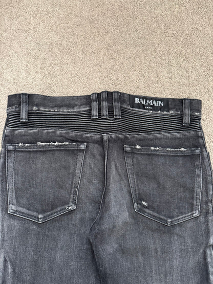 Balmain by Olivier Rousteing Distressed Zip Biker Denim Jeans