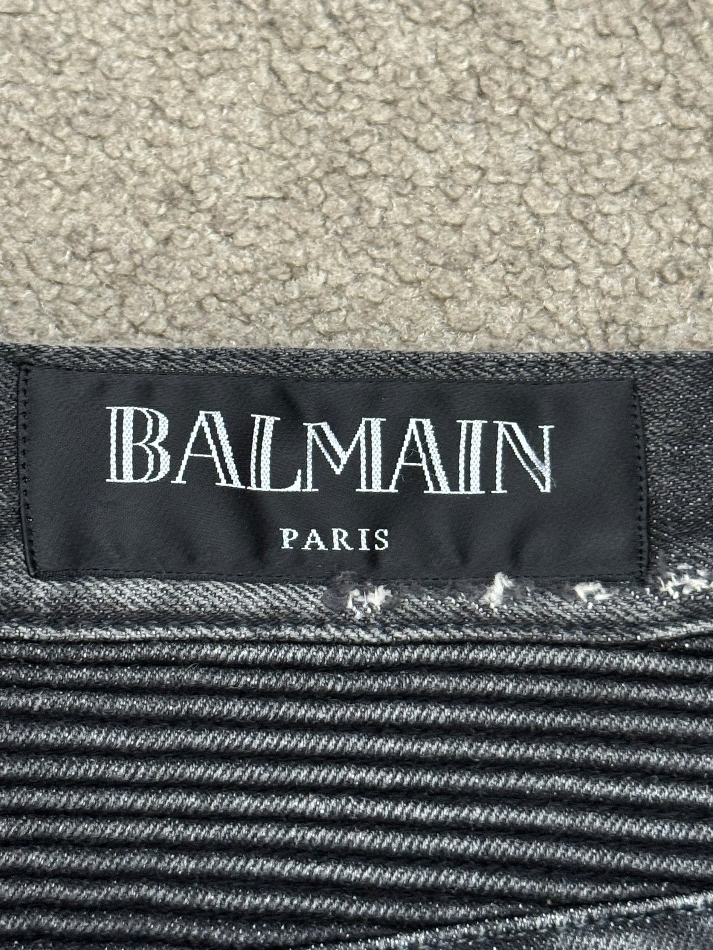 Balmain by Olivier Rousteing Distressed Zip Biker Denim Jeans