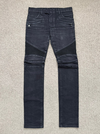 Balmain by Olivier Rousteing Black Zipper Biker Denim Jeans