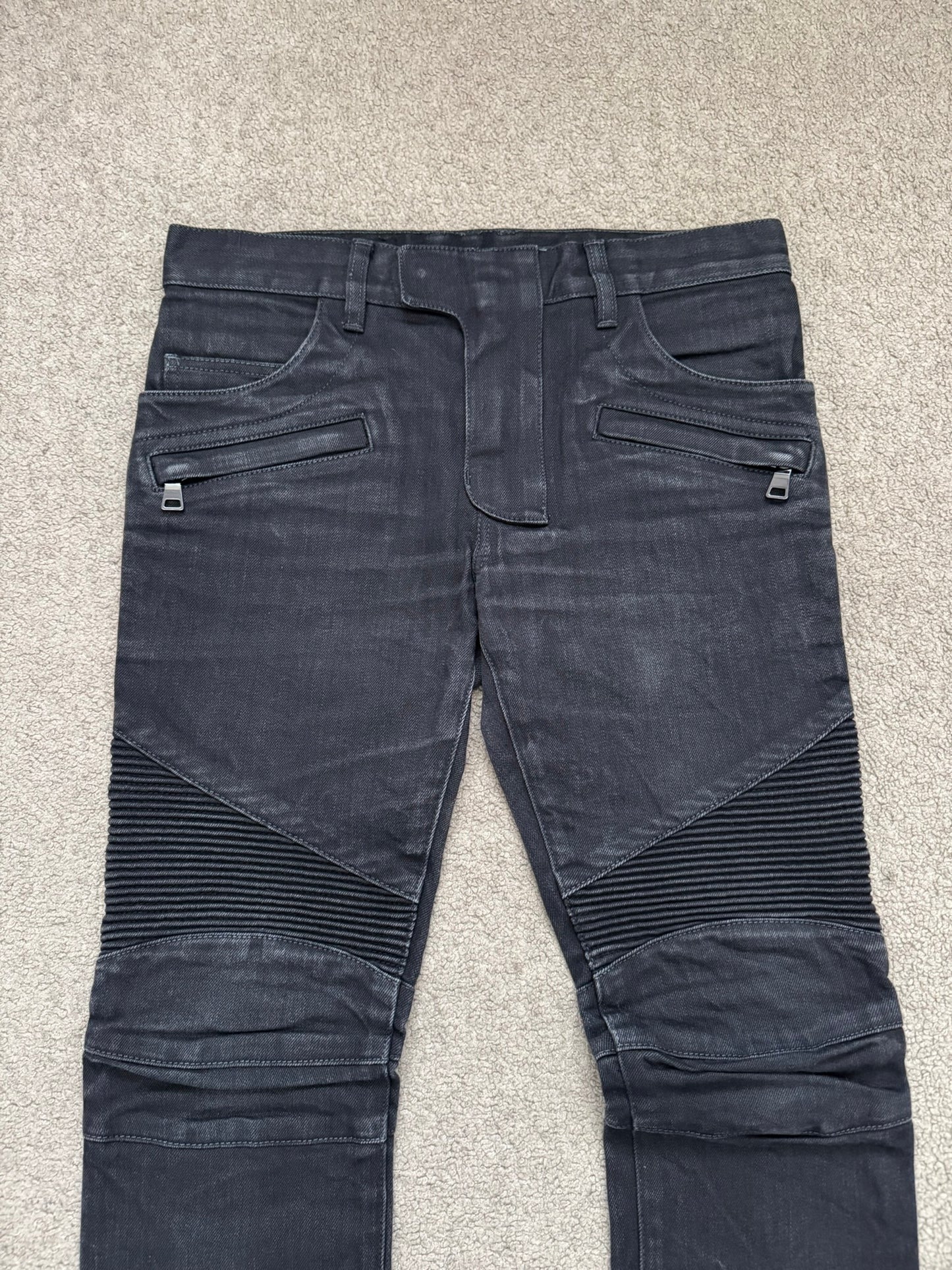 Balmain by Olivier Rousteing Black Zipper Biker Denim Jeans