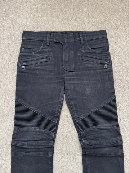 Balmain by Olivier Rousteing Black Zipper Biker Denim Jeans