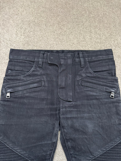 Balmain by Olivier Rousteing Black Zipper Biker Denim Jeans