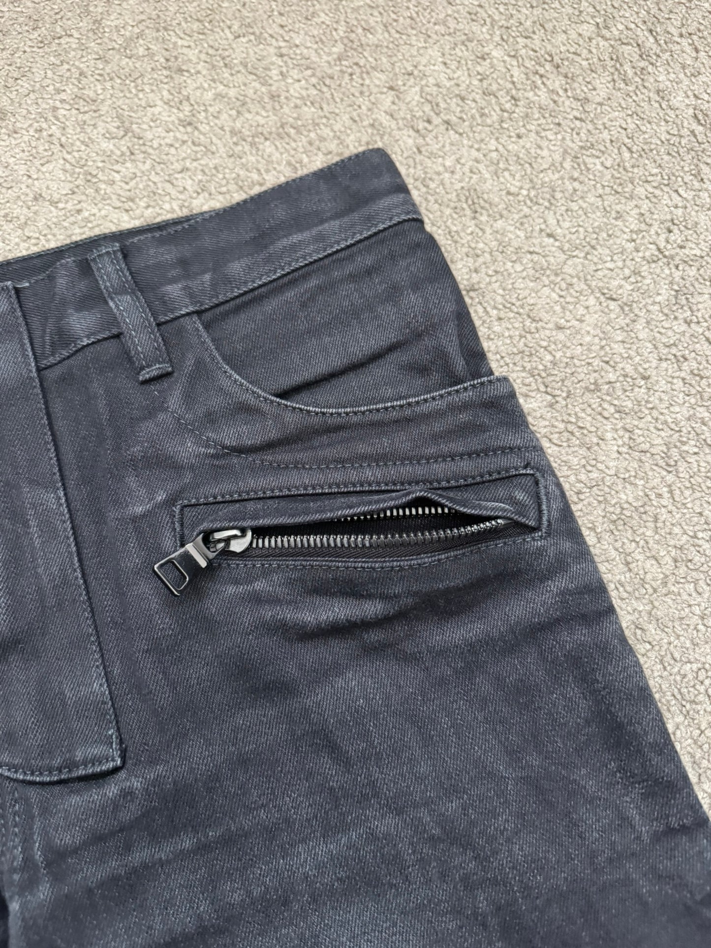 Balmain by Olivier Rousteing Black Zipper Biker Denim Jeans
