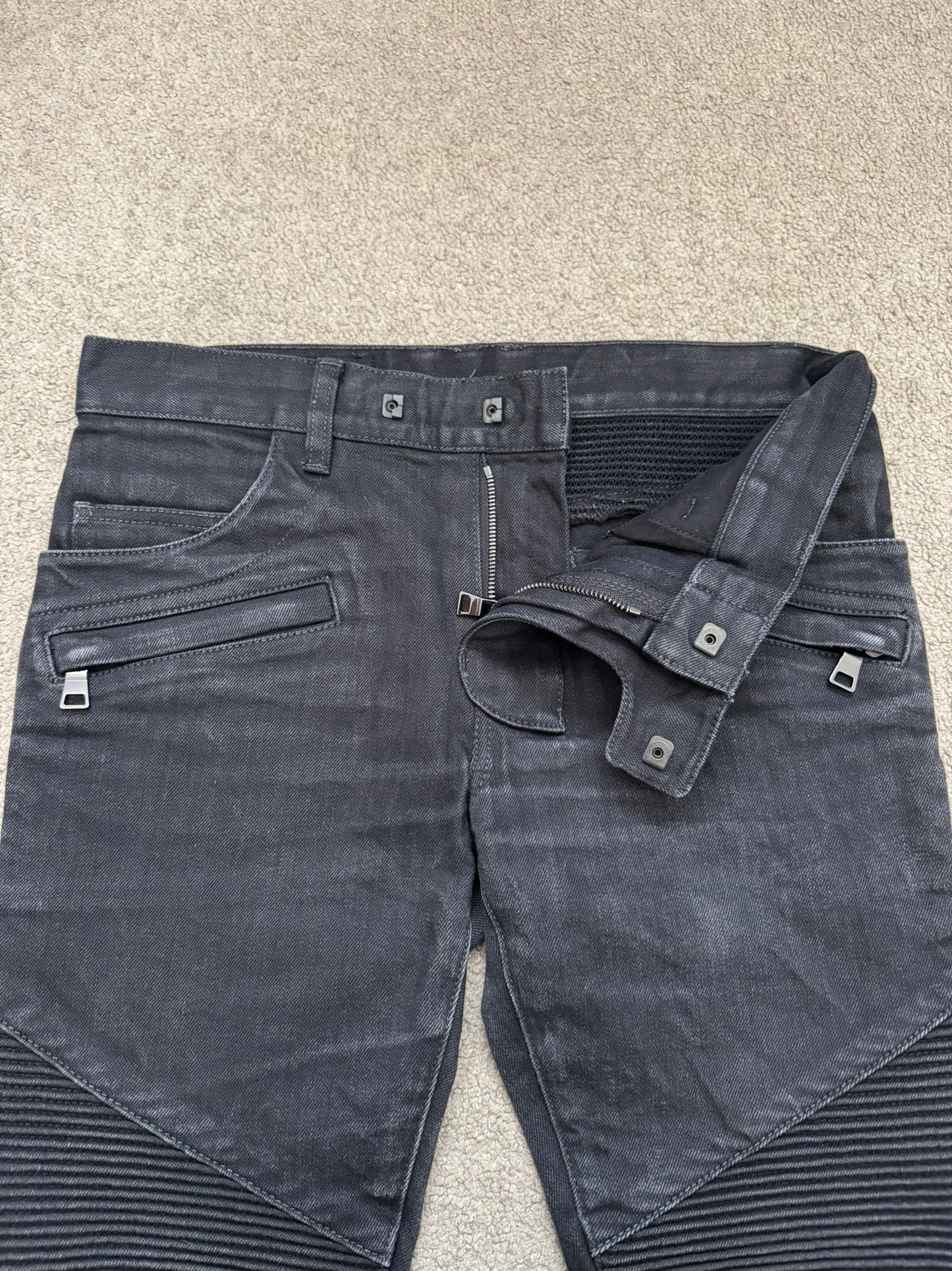 Balmain by Olivier Rousteing Black Zipper Biker Denim Jeans