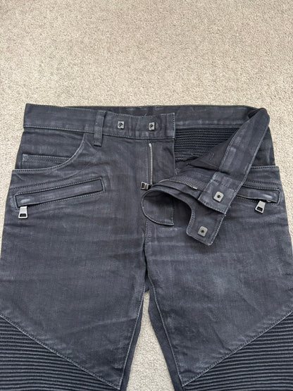 Balmain by Olivier Rousteing Black Zipper Biker Denim Jeans