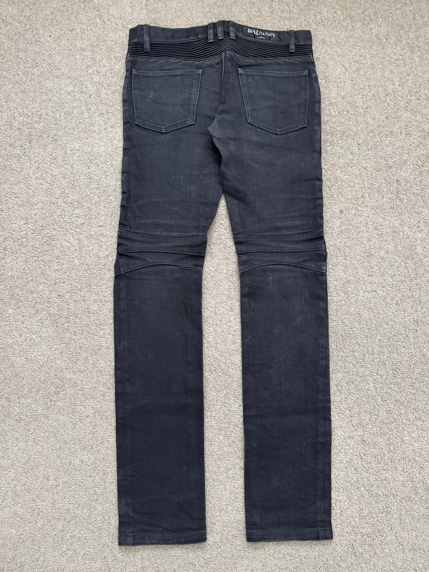 Balmain by Olivier Rousteing Black Zipper Biker Denim Jeans