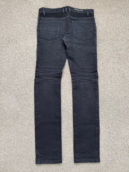 Balmain by Olivier Rousteing Black Zipper Biker Denim Jeans