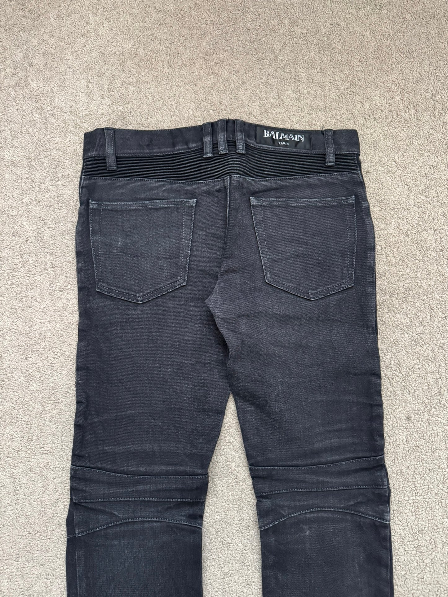Balmain by Olivier Rousteing Black Zipper Biker Denim Jeans