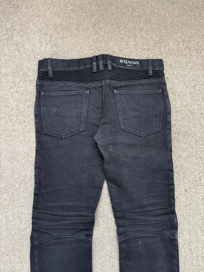 Balmain by Olivier Rousteing Black Zipper Biker Denim Jeans