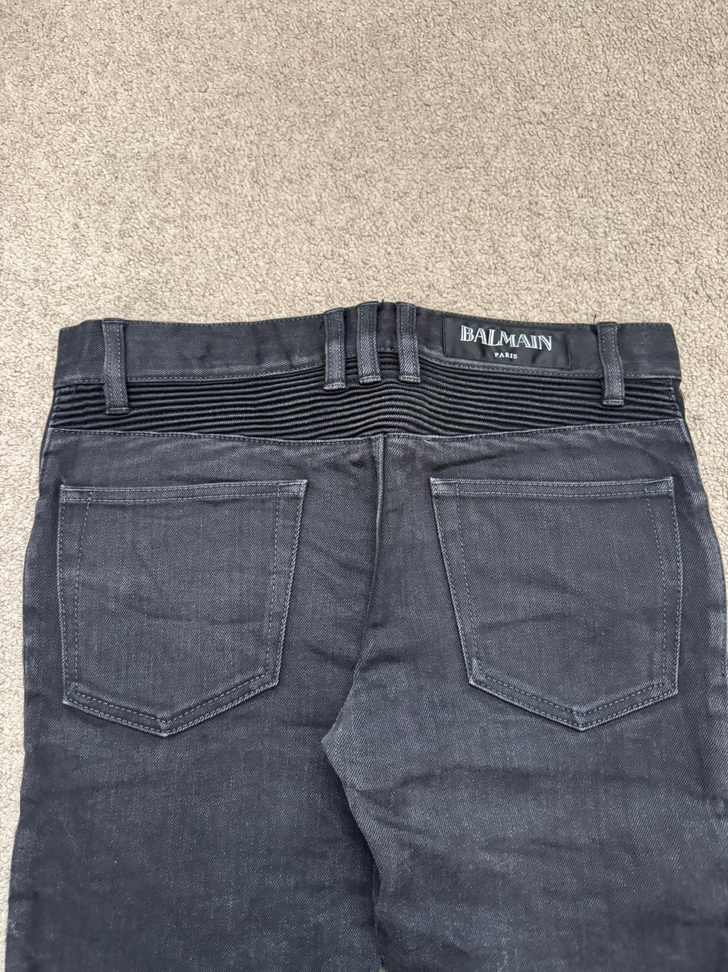 Balmain by Olivier Rousteing Black Zipper Biker Denim Jeans