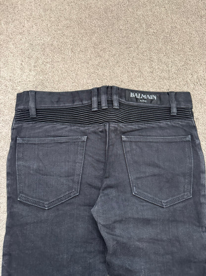 Balmain by Olivier Rousteing Black Zipper Biker Denim Jeans