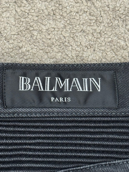 Balmain by Olivier Rousteing Black Zipper Biker Denim Jeans