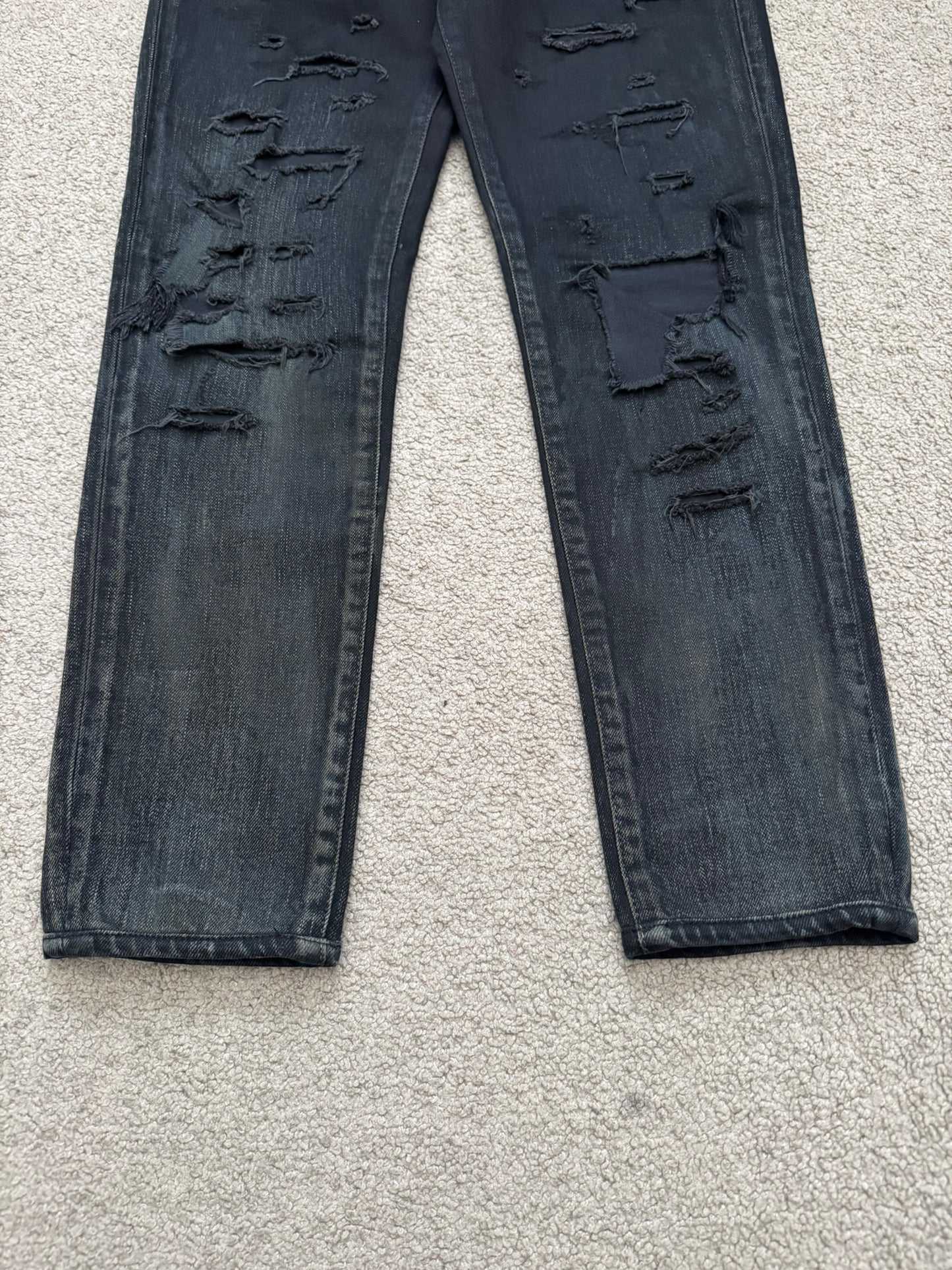 FW14 Saint Laurent by Hedi Slimane Oil Stain Crash Distress Denim Jeans