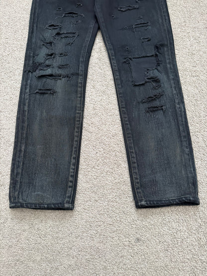 FW14 Saint Laurent by Hedi Slimane Oil Stain Crash Distress Denim Jeans
