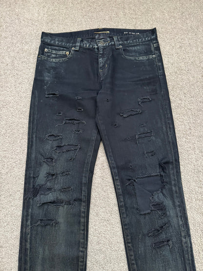 FW14 Saint Laurent by Hedi Slimane Oil Stain Crash Distress Denim Jeans