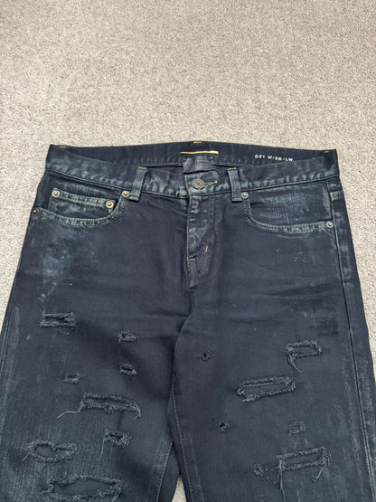 FW14 Saint Laurent by Hedi Slimane Oil Stain Crash Distress Denim Jeans