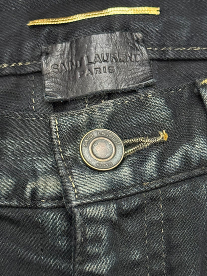 FW14 Saint Laurent by Hedi Slimane Oil Stain Crash Distress Denim Jeans