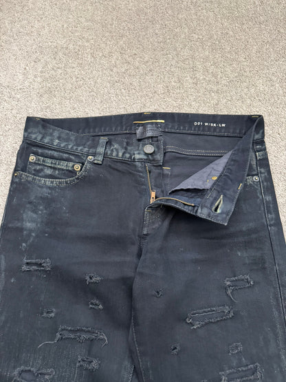 FW14 Saint Laurent by Hedi Slimane Oil Stain Crash Distress Denim Jeans
