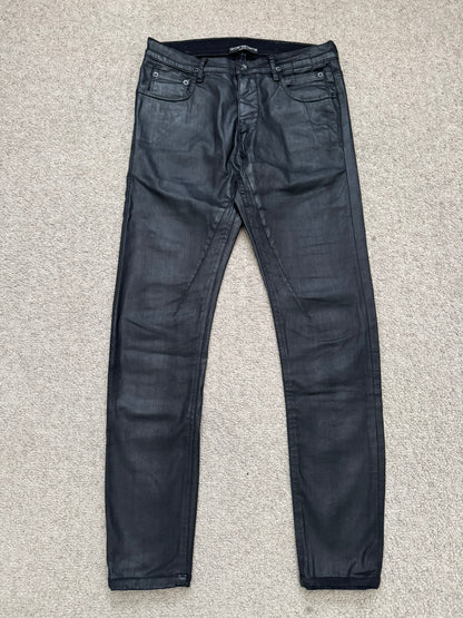 FW15 Rick Owens DRKSHDW Black Waxed Detroit Cut Denim Jeans