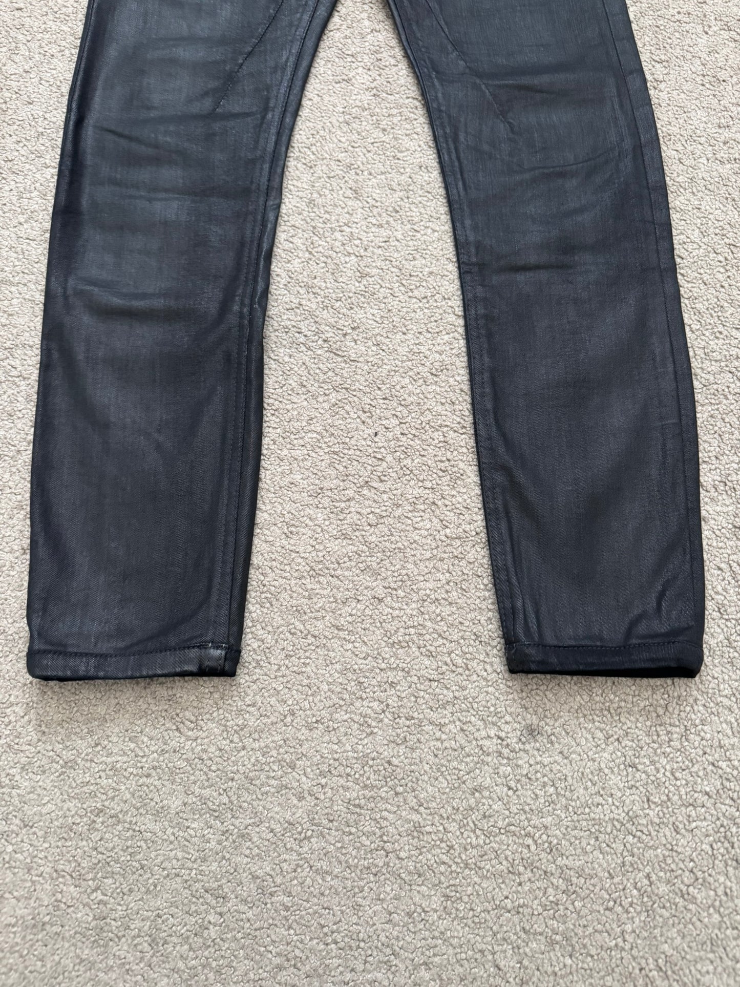 FW15 Rick Owens DRKSHDW Black Waxed Detroit Cut Denim Jeans