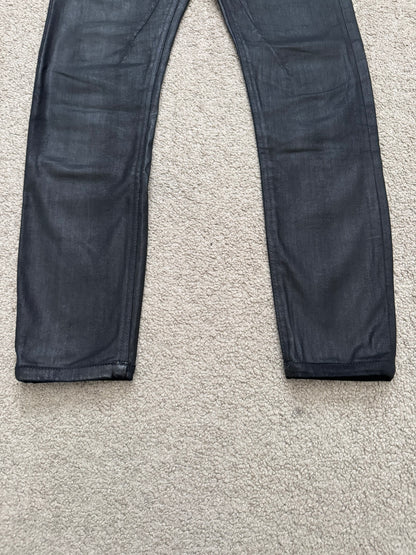 FW15 Rick Owens DRKSHDW Black Waxed Detroit Cut Denim Jeans
