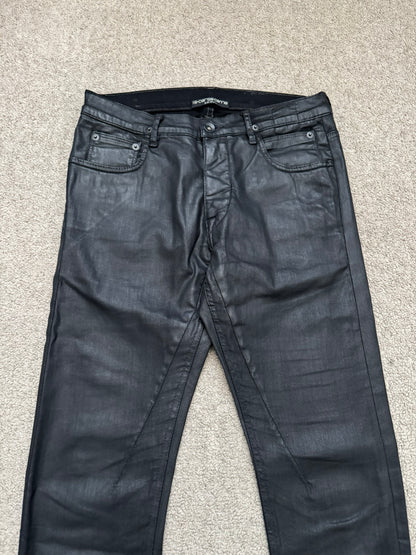 FW15 Rick Owens DRKSHDW Black Waxed Detroit Cut Denim Jeans