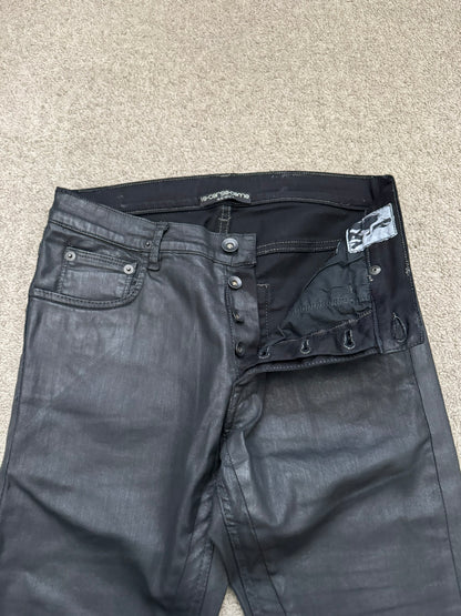 FW15 Rick Owens DRKSHDW Black Waxed Detroit Cut Denim Jeans