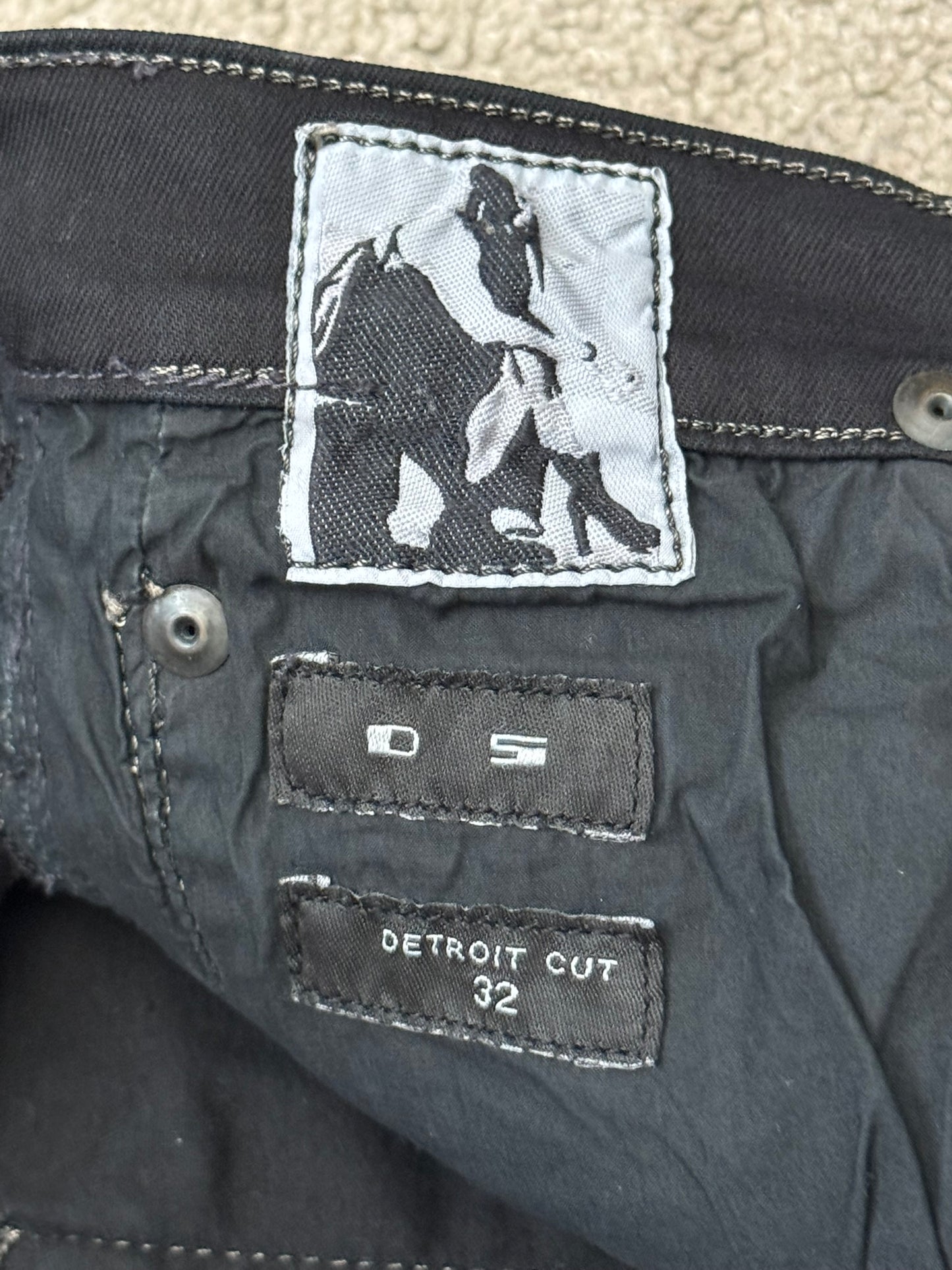 FW15 Rick Owens DRKSHDW Black Waxed Detroit Cut Denim Jeans
