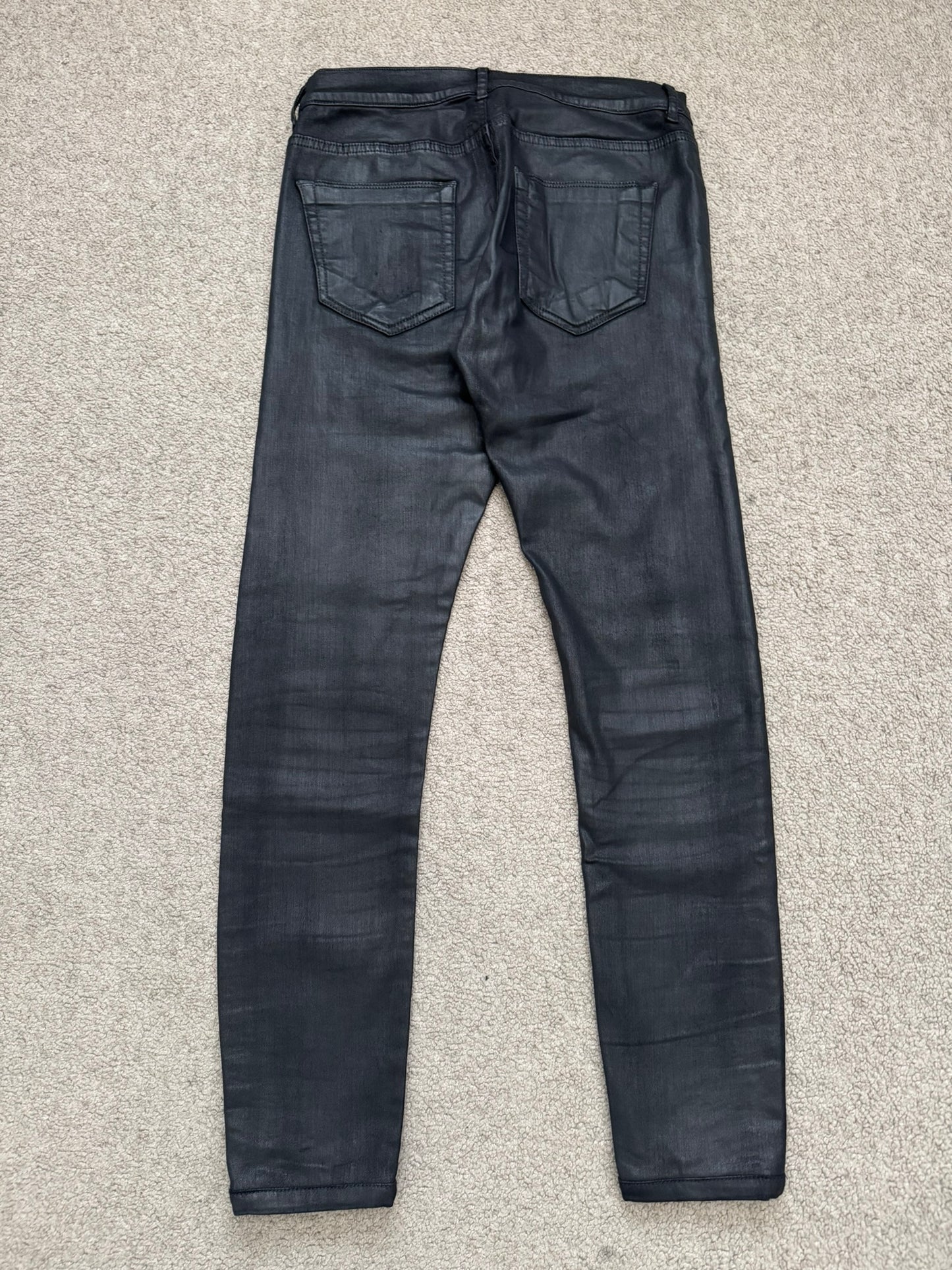 FW15 Rick Owens DRKSHDW Black Waxed Detroit Cut Denim Jeans