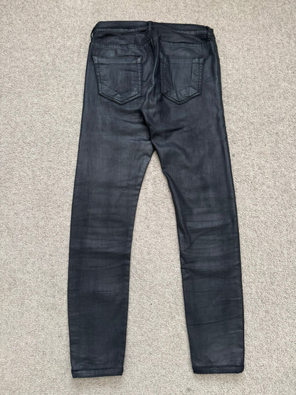 FW15 Rick Owens DRKSHDW Black Waxed Detroit Cut Denim Jeans