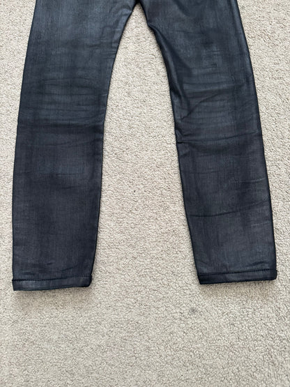 FW15 Rick Owens DRKSHDW Black Waxed Detroit Cut Denim Jeans