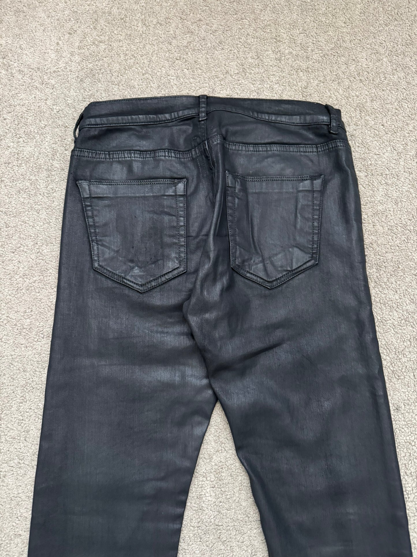 FW15 Rick Owens DRKSHDW Black Waxed Detroit Cut Denim Jeans