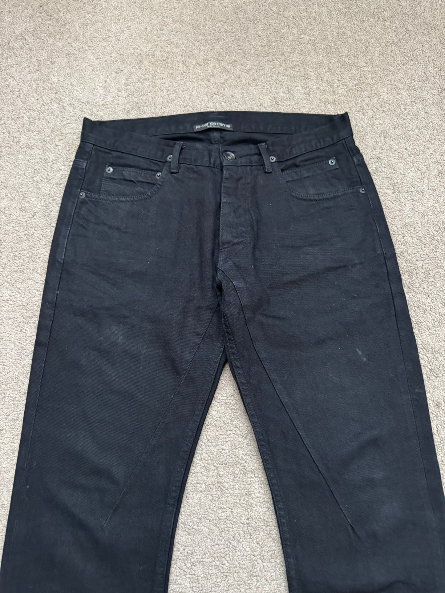 FW14 Rick Owens DRKSHDW Black Waxed Detroit Cut Denim Jeans