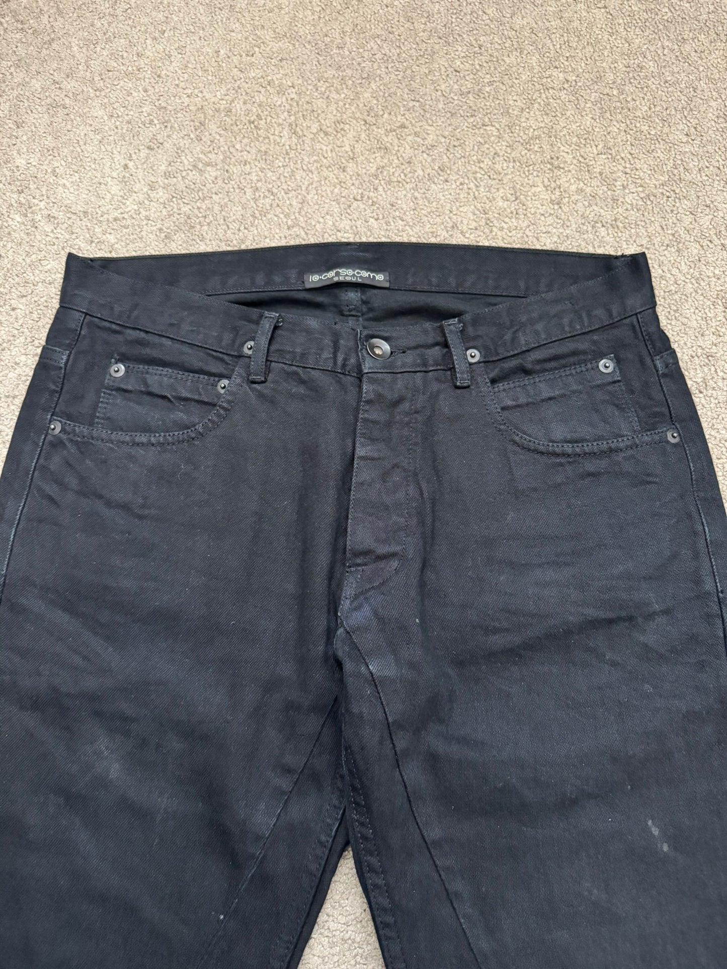 FW14 Rick Owens DRKSHDW Black Waxed Detroit Cut Denim Jeans