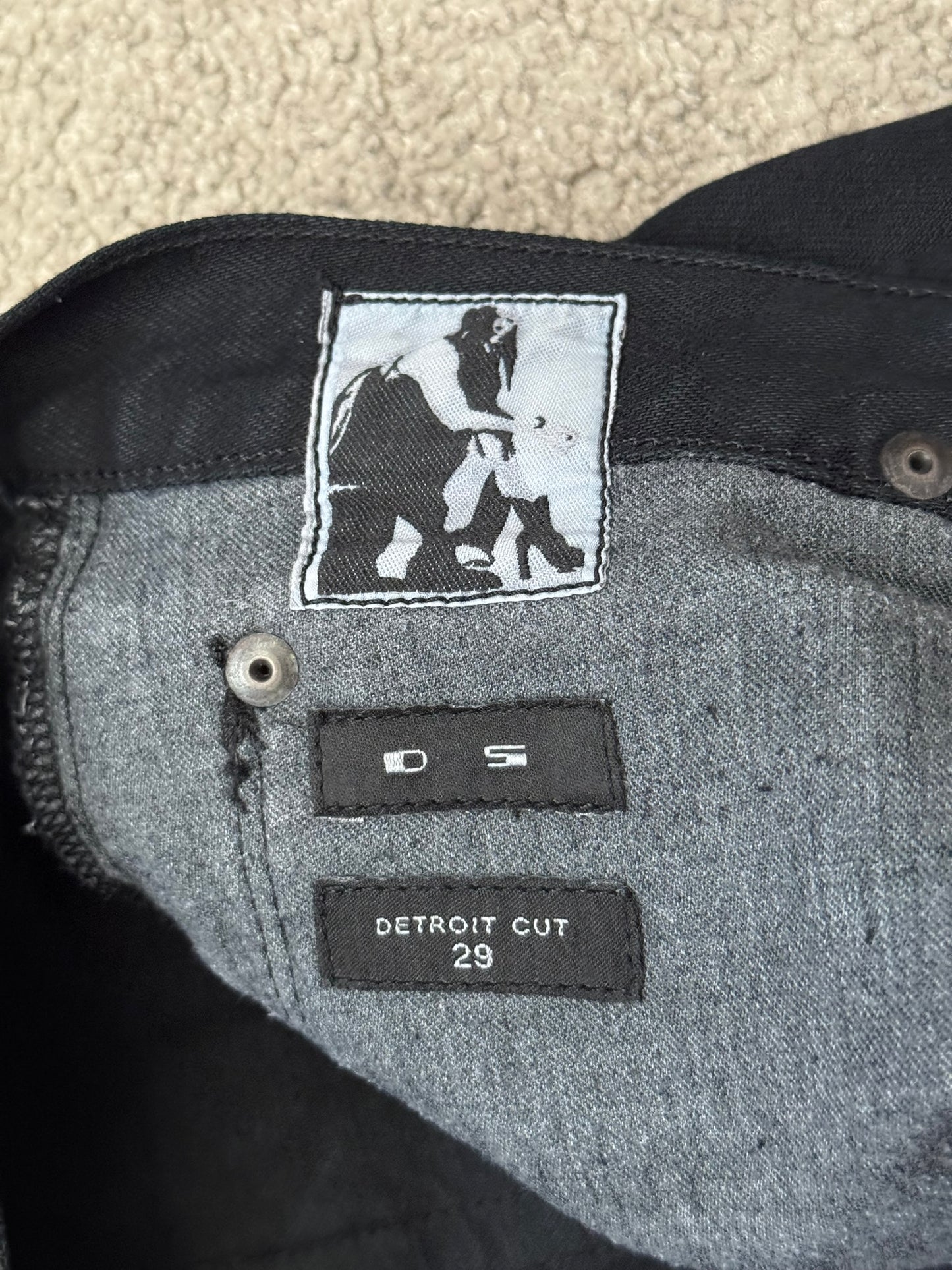 FW14 Rick Owens DRKSHDW Black Waxed Detroit Cut Denim Jeans