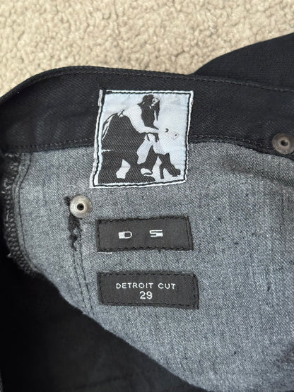 FW14 Rick Owens DRKSHDW Black Waxed Detroit Cut Denim Jeans