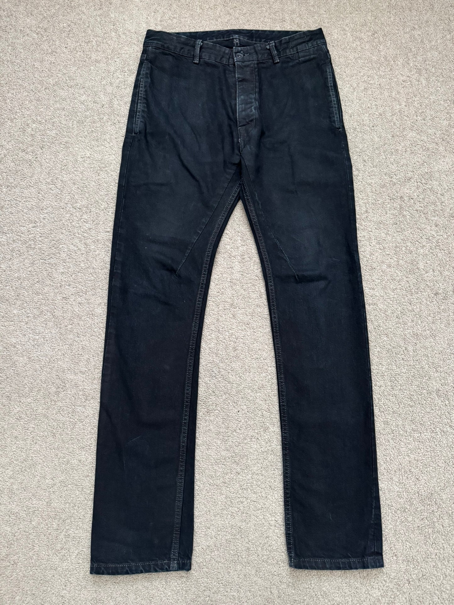 FW16 Rick Owens DRKSHDW Black Waxed Torrence Cut Denim Jeans
