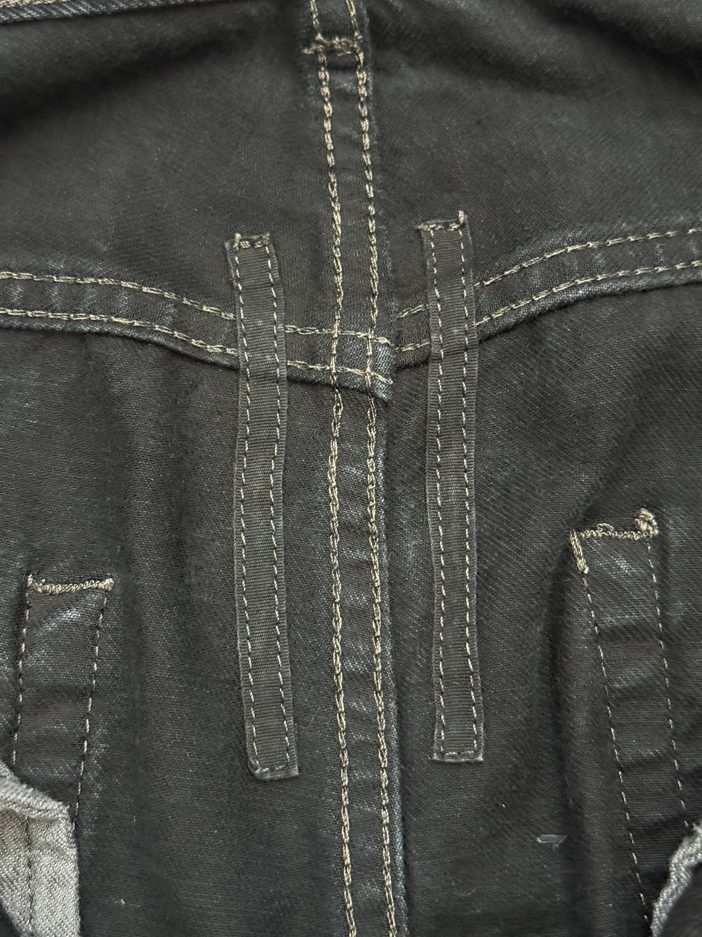FW16 Rick Owens DRKSHDW Black Waxed Torrence Cut Denim Jeans
