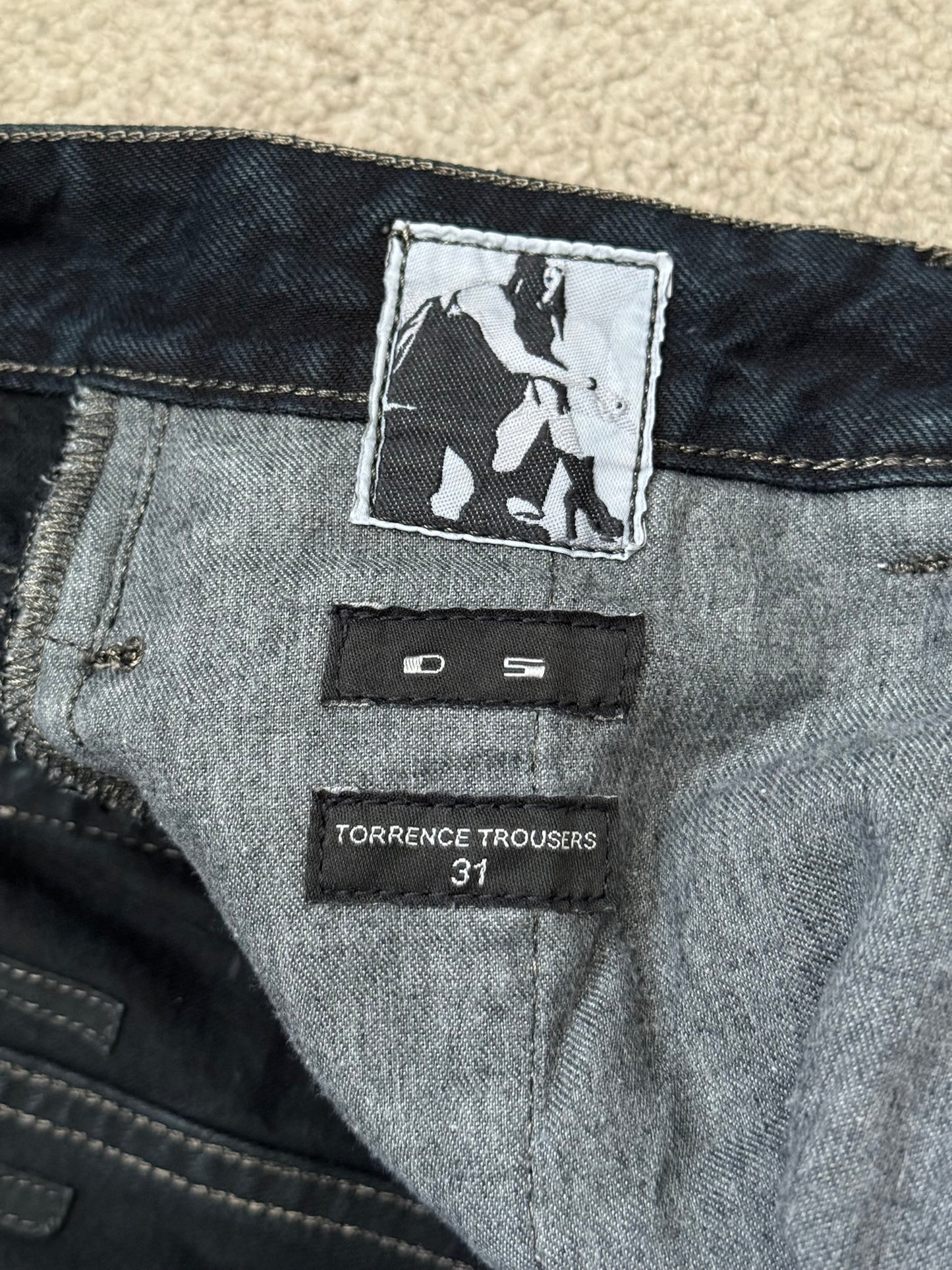 FW16 Rick Owens DRKSHDW Black Waxed Torrence Cut Denim Jeans