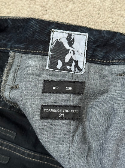 FW16 Rick Owens DRKSHDW Black Waxed Torrence Cut Denim Jeans