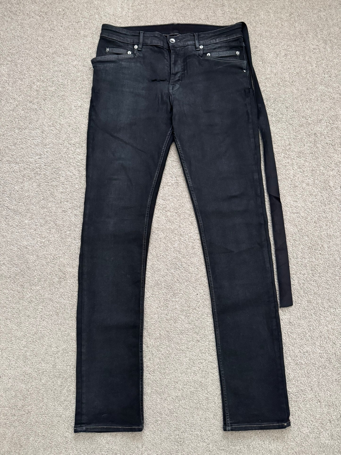 FW21 Rick Owens DRKSHDW Black Waxed Tyrone Cut Denim Jeans