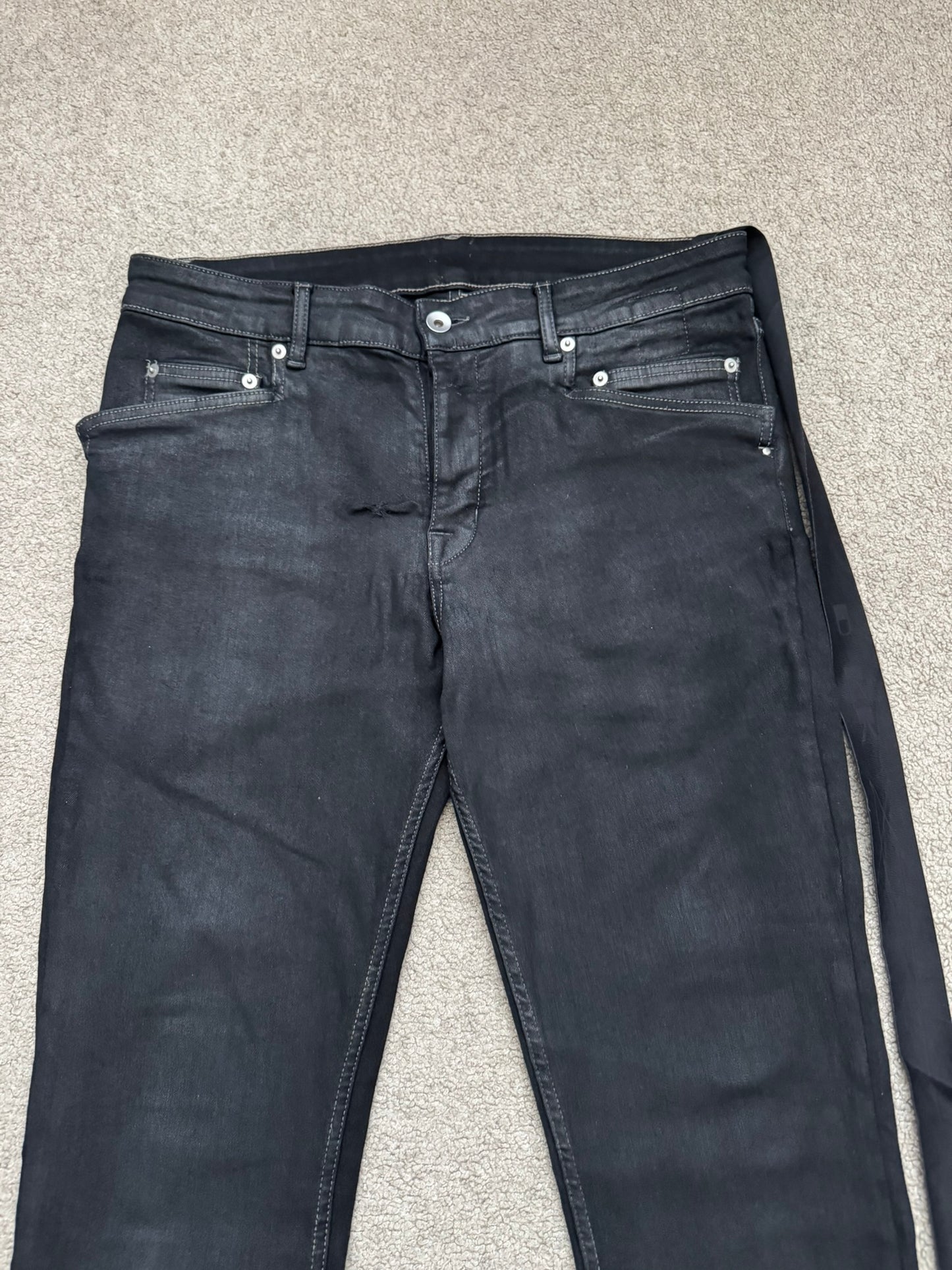 FW21 Rick Owens DRKSHDW Black Waxed Tyrone Cut Denim Jeans
